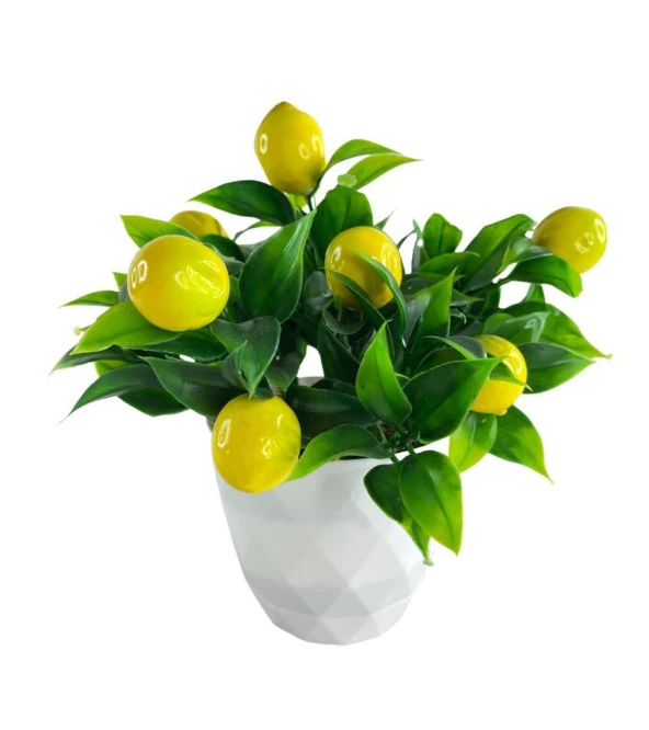 Nettenevime Yapay Çiçek Beyaz Saksıda Limon Demeti Dekoratif Masa Çiçeği ürün görseli 1
