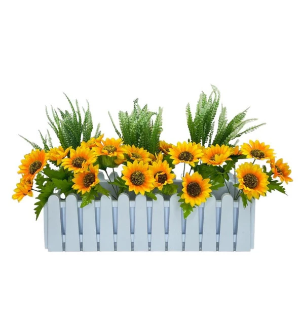 Nettenevime Yapay Çiçek Beyaz Çit Balkon Saksısı Ay Çiçekli 55*20cm ürün görseli 1