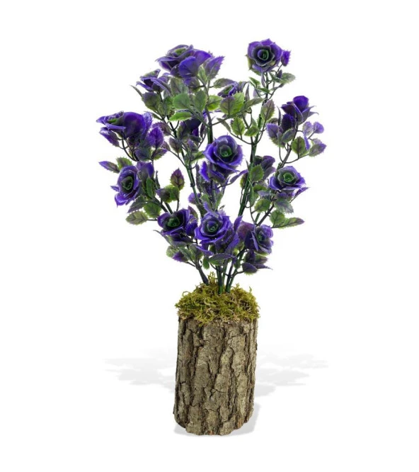 Nettenevime Yapay Çiçek Kütükte Mor Güllü Demet Dekoratif Masa Çiçeği 30*20cm ürün görseli 1