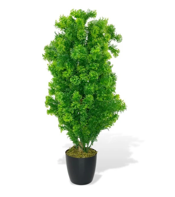 Nettenevime Yapay Çiçek Siyah Saksıda Yeşil Fesleğen Bonsai Ağacı 55cm ürün görseli 1