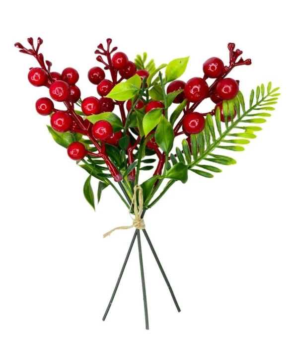 Nettenevime Yapay Çiçek Kokina 3 Dal lı Demet 20*15cm Yılbaşı Çiçeği Red Berry ürün görseli 1