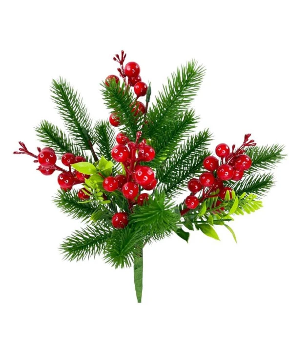 Nettenevime Yapay Çiçek Çam Dallı Kokina 9 Dal lı Demet 25*30cm Yılbaşı Çiçeği Red Berry ürün görseli 1