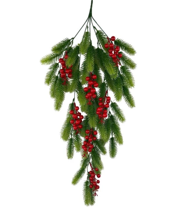 Nettenevime Yapay Çiçek Sarkan Kokina Çam Yapraklı Yılbaşı Çiçeği Red Berry 70*30cm ürün görseli 1