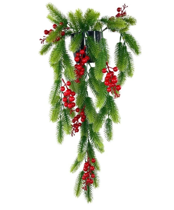 Nettenevime Yapay Çiçek Saksıda Sarkan Kokina Yılbaşı Çiçeği Red Berry 60cm ürün görseli 1