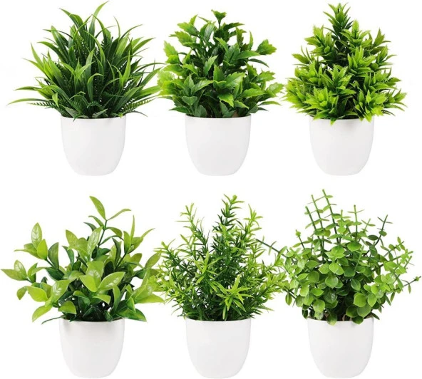 Nettenevime 6lı Set Yapay Çiçek Beyaz Saksıda 6 Çeşit Yeşil Bitki ürün görseli 1