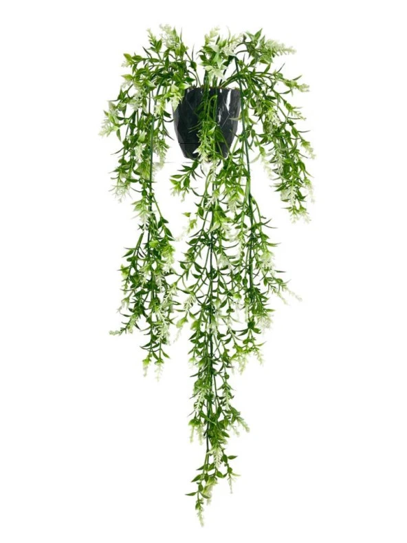 Nettenevime Yapay Çiçek Siyah Saksıda Sarkan ty60 Yeşil Beyaz Bitki Yapay Sarmaşık 60cm ürün görseli 1