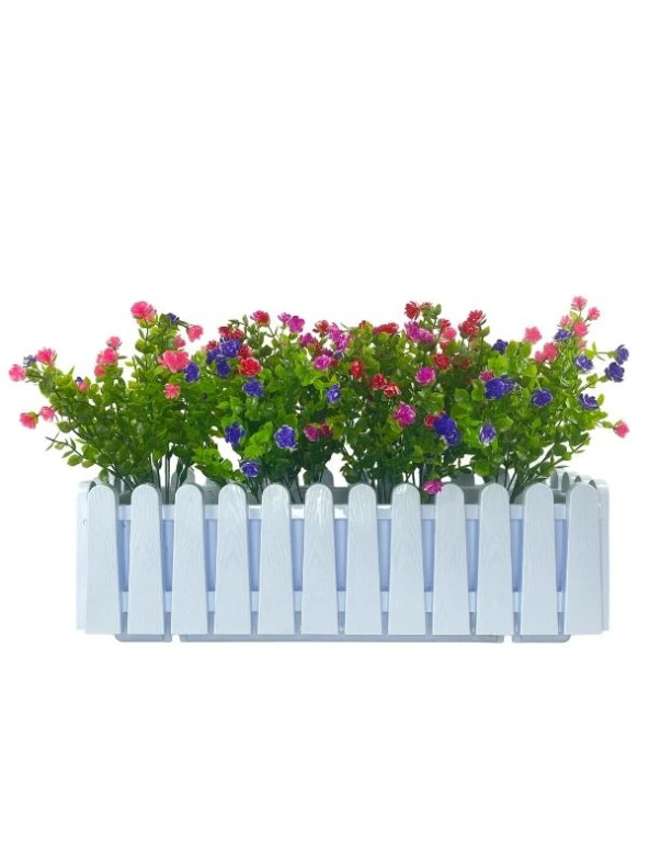 Nettenevime Yapay Çiçek Beyaz Çit Balkon Saksısı Renkli Mineli Şimşir Çiçekli 55*35cm ürün görseli 1