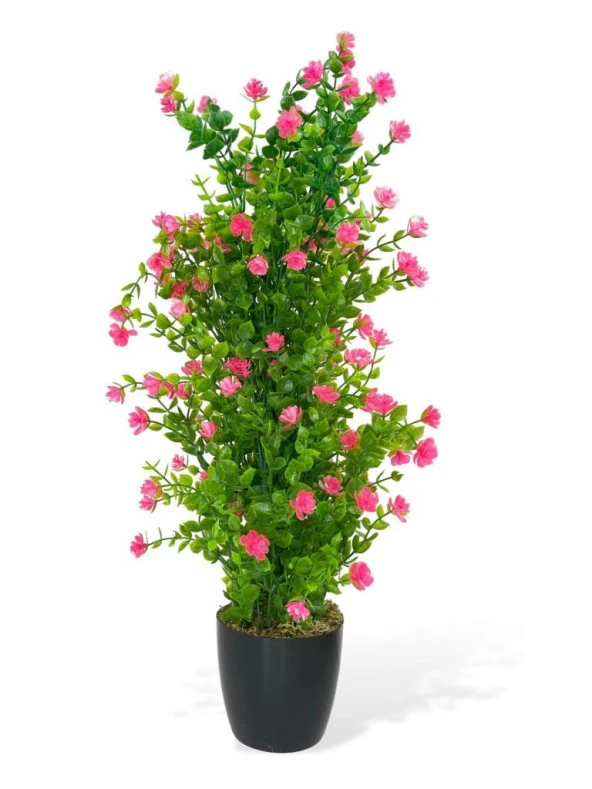 Nettenevime Yapay Çiçek Siyah Saksıda Pembe Mineli Şimşir Ağacı 55cm ürün görseli 1