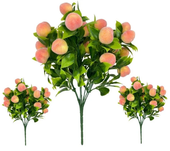 Nettenevime 3lü Set Yapay Şeftali Demeti Yapay Çiçek 30*20cm Yeşil Yapraklı ürün görseli 1