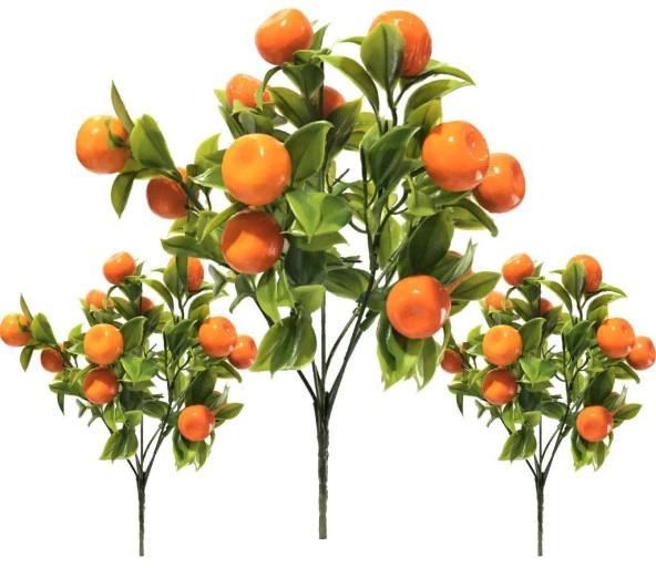 Nettenevime 3lü Set Yapay Mandalina Demeti Yapay Çiçek 30*20cm Yeşil Yapraklı ürün görseli 1