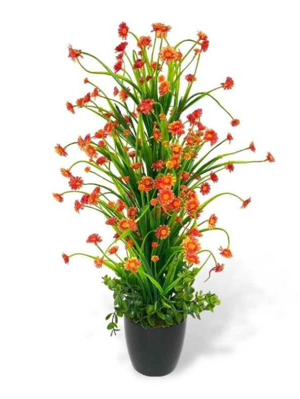 Nettenevime Yapay Çiçek Siyah Saksıda Turuncu Papatya Ağacı 55cm ürün görseli 1