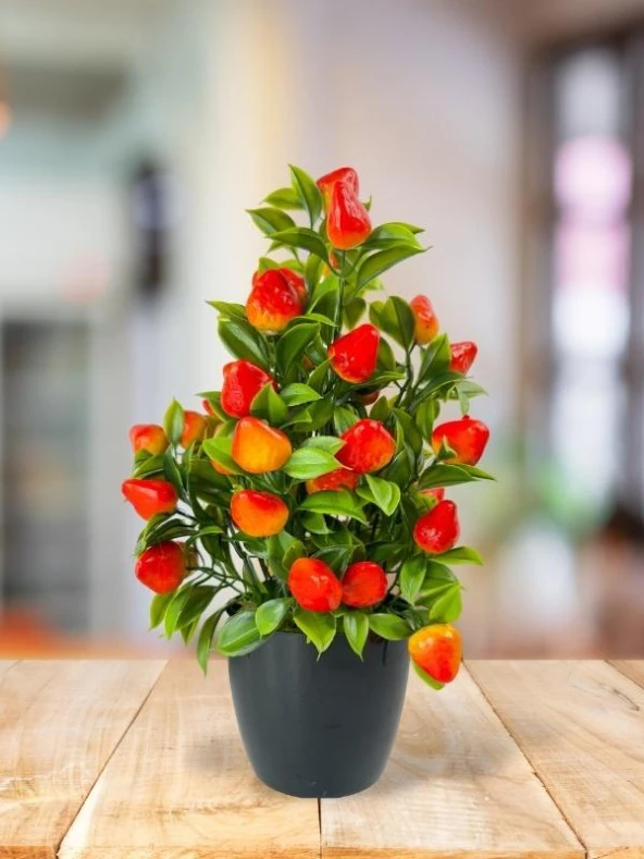 Nettenevime Yapay Çiçek Çilek Ağacı Siyah Saksıda Çilek 30cm ürün görseli 1