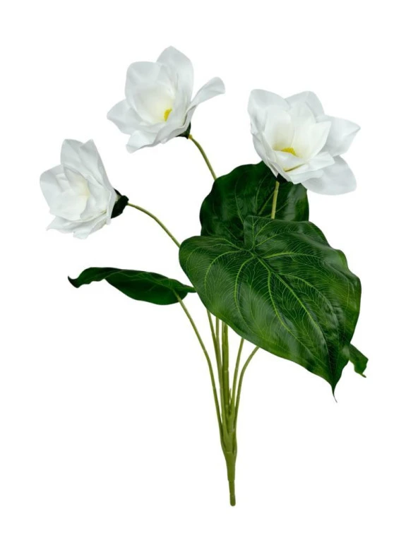 Nettenevime Nettenevime Yapay Çiçek Islak Manolya Gerçek Dokulu 3 Kafa Magnolia BEYAZ ürün görseli 1