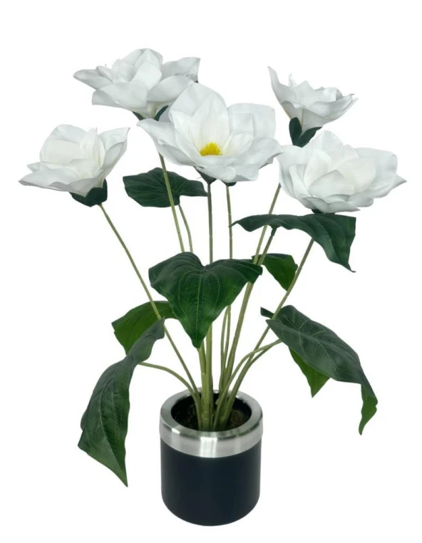 Nettenevime Yapay Çiçek Islak Manolya Çiçeği 6 Çiçekli 65cm Gümüş Halkalı Galvaniz Vazoda Salon Çiçeği ürün görseli 1