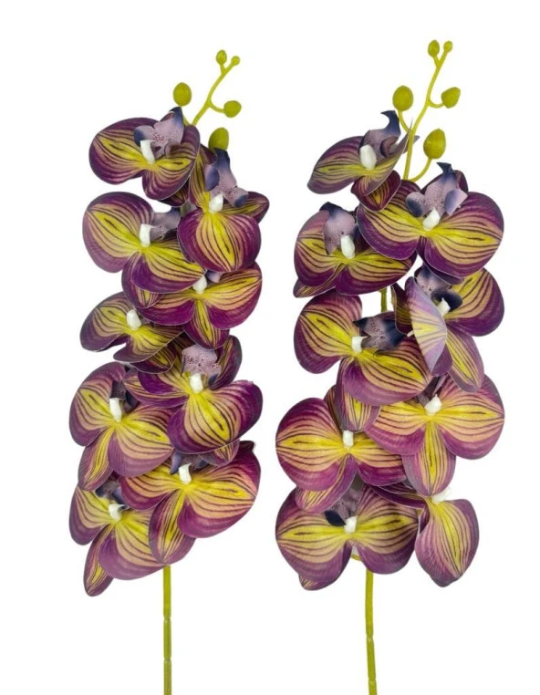 Nettenevime Yapay Çiçek Mor Sarı Çizgi Desenli Islak Orkide Gerçeksi Doku Uzun Dal 90 cm ürün görseli 1