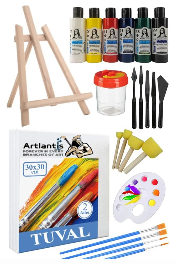 30x30 Tuval Seti 1 Paket Masa Üstü Şövale Monalisa Akrilik Boya Plastik Spatula Resim Fırçası Palet Ponpon Sünger Fırça ürün görseli 1