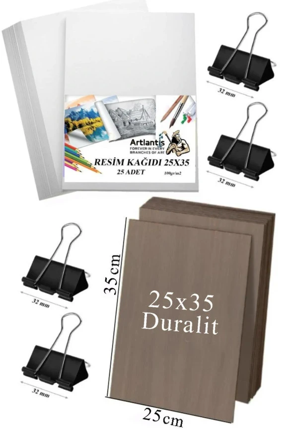 Karakalem Eskiz Çizim Seti Durolit Seti 25x35 cm Duralit 1 Adet 25x35 Resim Kağıdı 25 Adet Mandal Metal 4 Adet ürün görseli 1