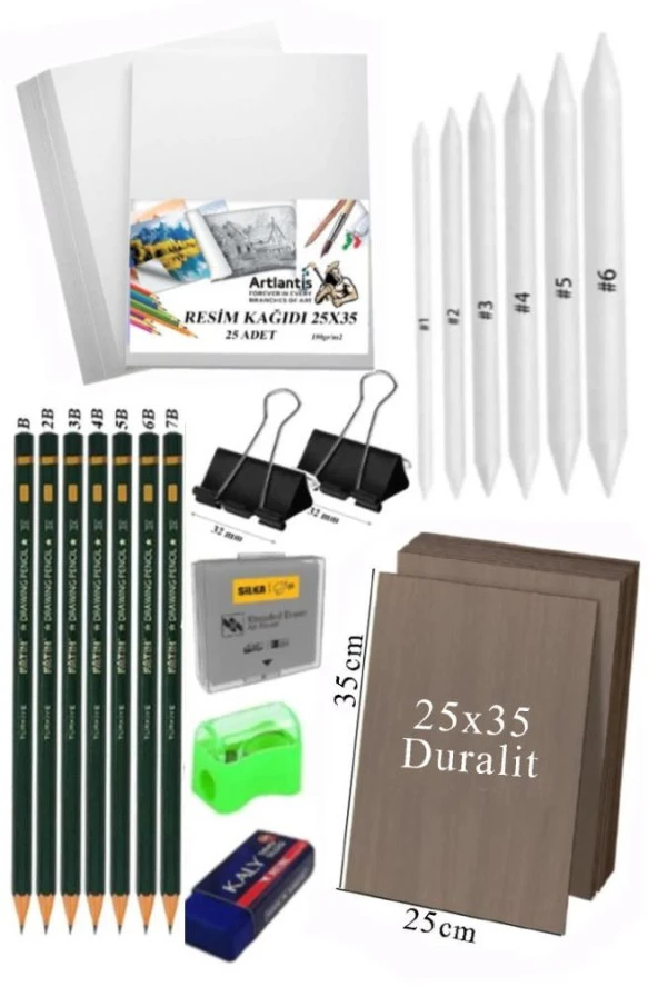 Karakalem Eskiz Çizim Seti Duralit Seti 25x35 cm 1 Paket Pastel Dağıtıcı Kalem Resim Kağıdı Dereceli Kalem Seti Hamur Silgi Sınav Silgisi ürün görseli 1