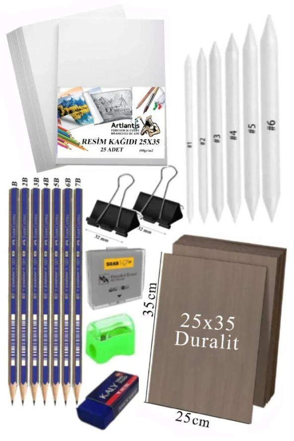 Karakalem Eskiz Çizim Seti Duralit Seti 25x35 cm 1 Paket Pastel Dağıtıcı Kalem Resim Kağıdı Faber Dereceli Kalem Seti Hamur Silgi Sınav Silgisi ürün görseli 1