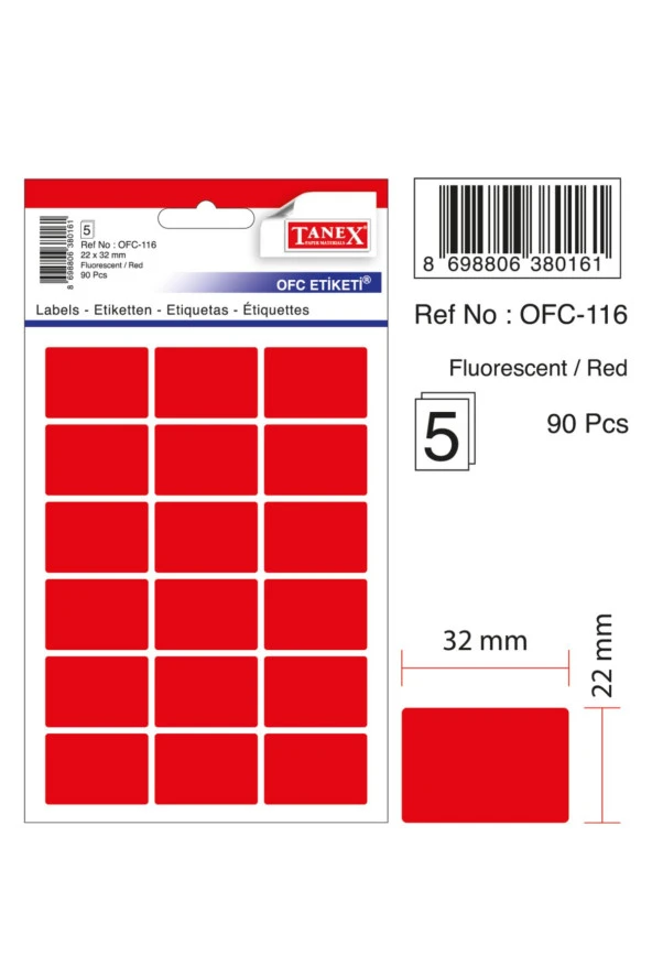 Tanex OFC-116 Etiket 22x32 mm - Neon Turuncu (90 Adet) ürün görseli 1