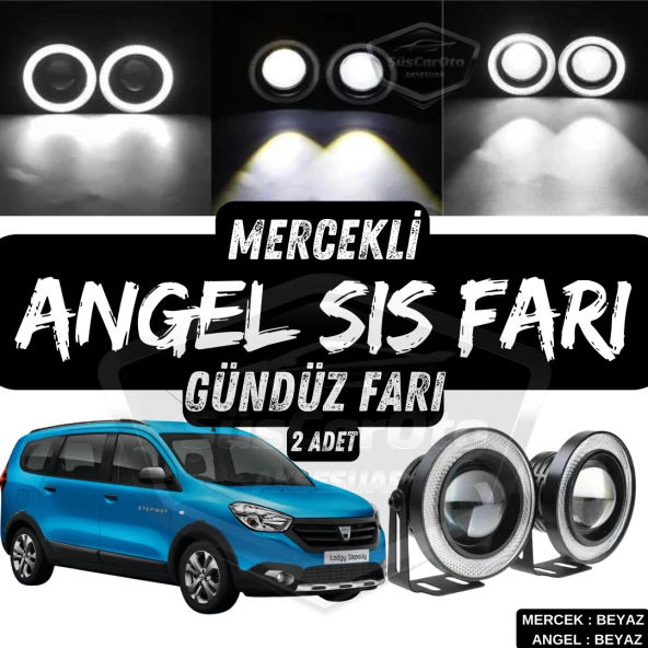 Dacia Lodgy 2012-2022 Uyumlu Üniversal Mercekli Angel Sis Farı Metal Su Geçirmez 76 mm Beyaz Halkalı Gündüz Farı Angel Eyes 2 Adet ürün görseli 1