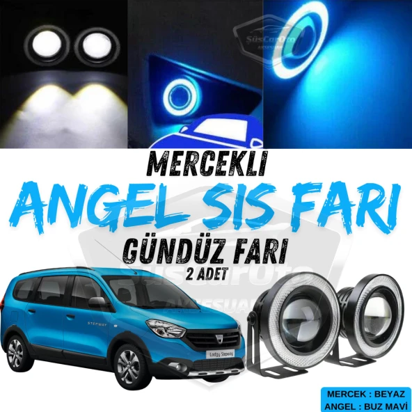 Dacia Lodgy 2012-2022 Uyumlu Üniversal Mercekli Angel Sis Farı Metal Su Geçirmez 76 mm Buz Mavi Halkalı Gündüz Farı Angel Eyes 2 Adet ürün görseli 1