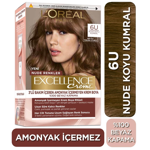 L’Oréal Paris Excellence Creme Nude Renkler Saç Boyası – 6U Nude Koyu Kumral ürün görseli 1
