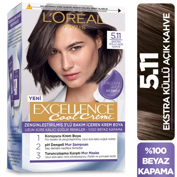 L’Oréal Paris Excellence Cool Creme Saç Boyası – 5.11 Ekstra Küllü Açık Kahve ürün görseli 1