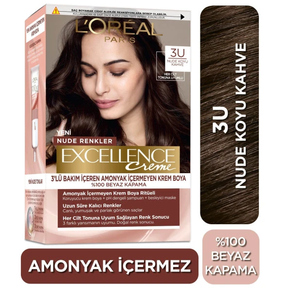 L’oréal Paris Excellence Creme Nude Renkler Saç Boyası – 3U Nude Koyu Kahve ürün görseli 1