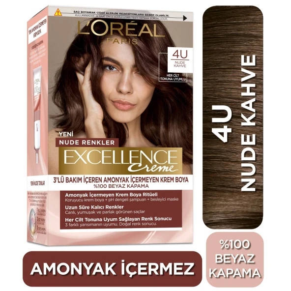 L’oréal Paris Excellence Creme Nude Renkler Saç Boyası – 4U Nude Kahve ürün görseli 1