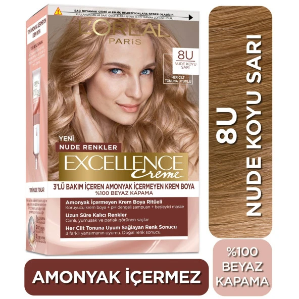 L’Oréal Paris Excellence Creme Nude Renkler Saç Boyası – 8U Nude Koyu Sarı ürün görseli 1