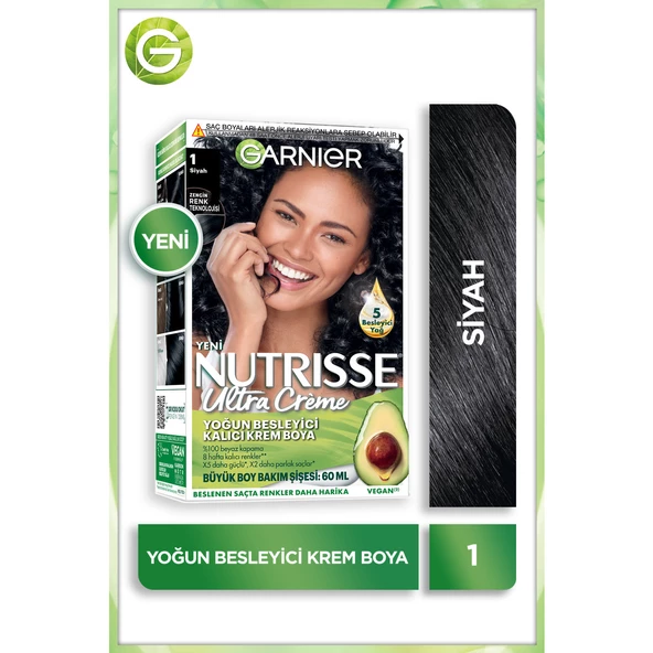 Garnier Nutrisse Yoğun Besleyici Kalıcı Krem Saç Boyası 1 Siyah ürün görseli 1