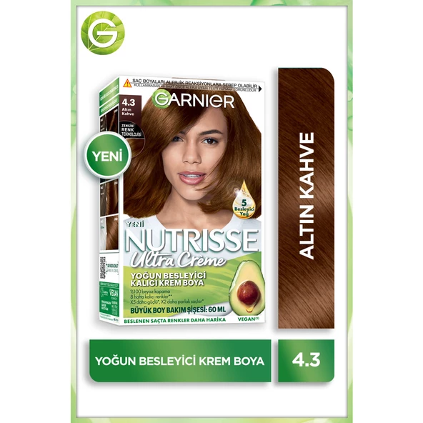 Garnier Nutrisse Yoğun Besleyici Kalıcı Krem Saç Boyası 4.3 Altın Kahve ürün görseli 1