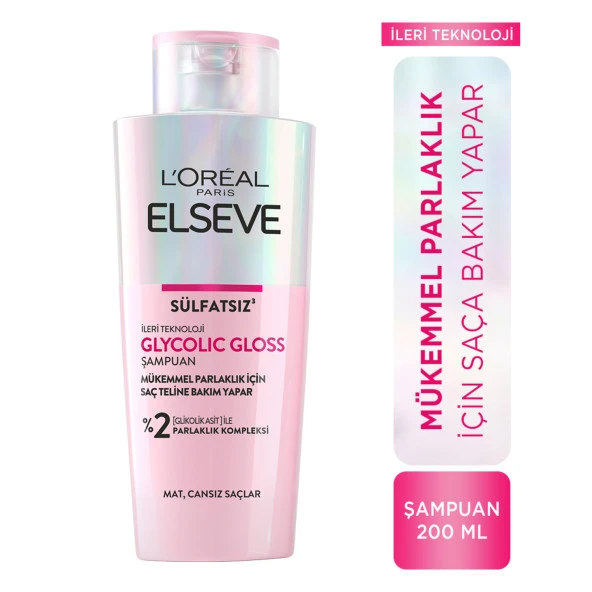 L'Oréal Paris Elseve Glycolic Gloss Mükemmel Parlaklık için Bakım Yapan Şampuan 200ml ürün görseli 1