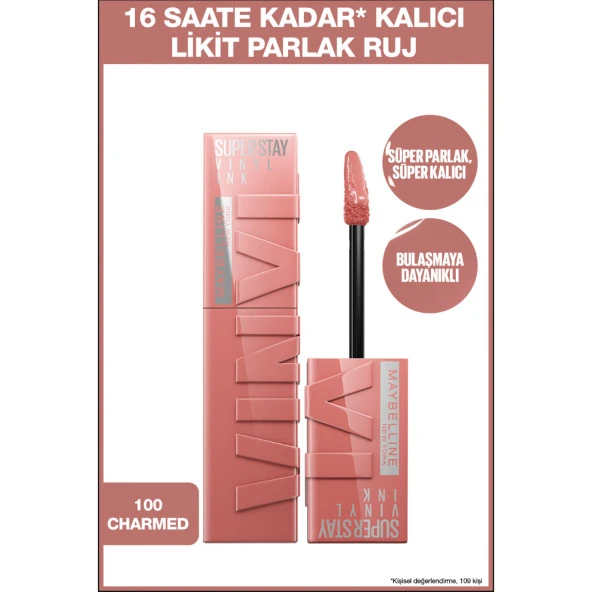 Maybelline New York Super Stay Vinyl Ink Uzun Süre Kalıcı Likit Parlak Ruj 100 Charmed ürün görseli 1
