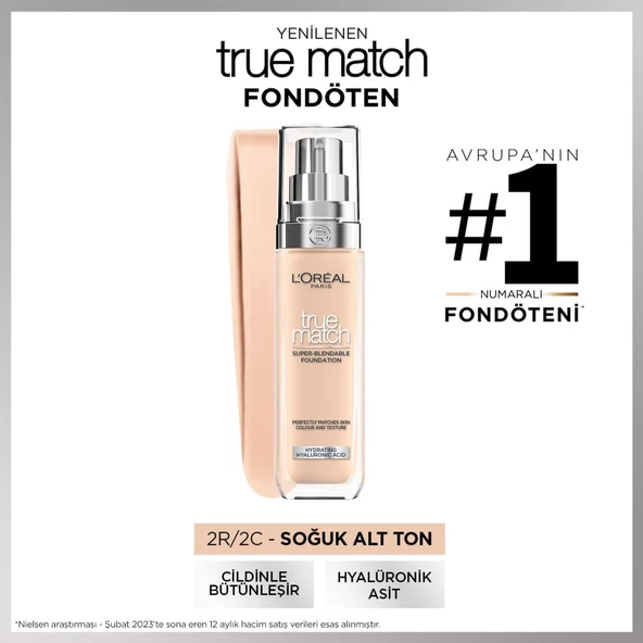 L'Oréal Paris True Match Bakım Yapan Fondöten - 2C Soğuk Alt Ton ürün görseli 1