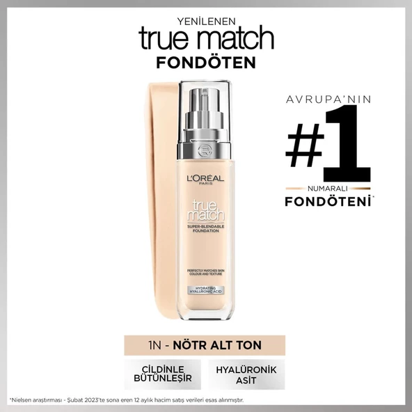 L'Oréal Paris True Match Bakım Yapan Fondöten - 1N Nötr Alt Ton ürün görseli 1