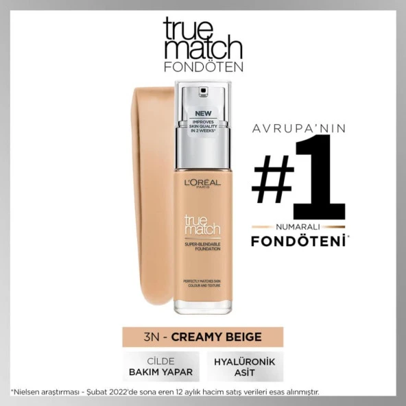 L'Oréal Paris True Match Bakım Yapan Fondöten 3N CREAMY BEIGE ürün görseli 1
