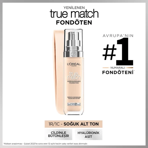 L'Oréal Paris True Match Bakım Yapan Fondöten - 1C Soğuk Alt Ton ürün görseli 1