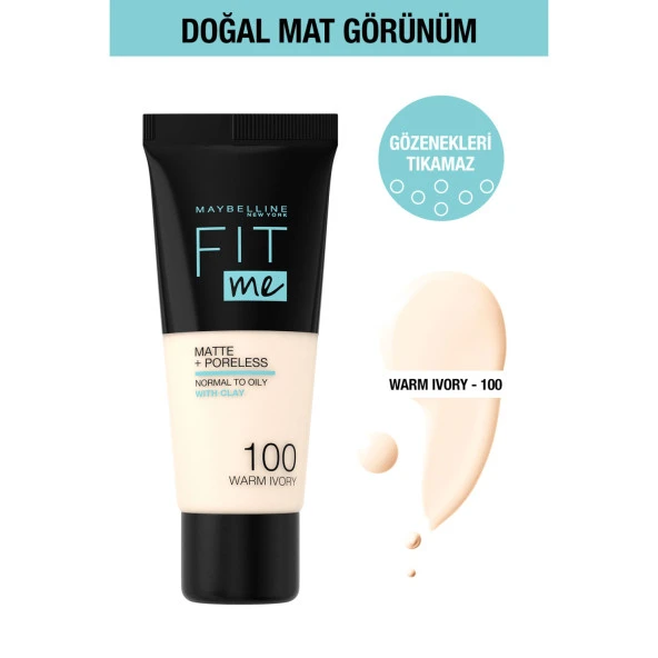 Maybelline New York Fit Me Matte+Poreless Fondöten - 100 Warm Ivory ürün görseli 1