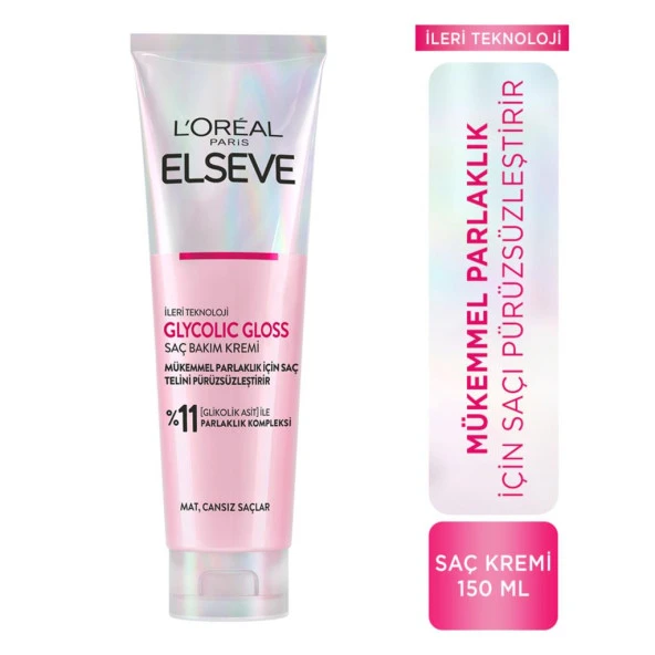 L'Oréal Paris Elseve Glycolic Gloss Mükemmel Parlaklık için Pürüzsüzleştirici Saç Kremi 150ml ürün görseli 1