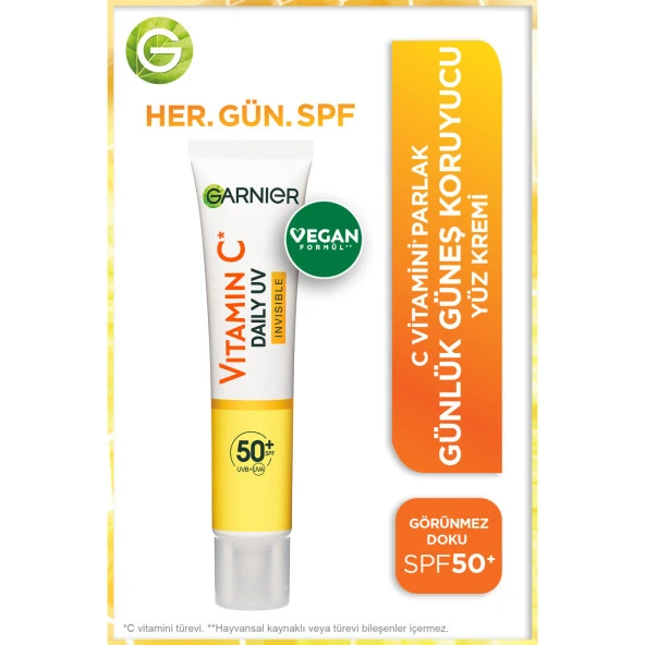Garnier C Vitamini Parlak Günlük Güneş Koruyucu Fluid Yüz Kremi Görünmez Doku SPF50+ 40ml ürün görseli 1