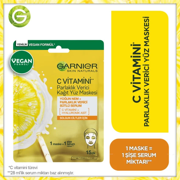 Garnier C Vitamini Parlaklık Verici Kağıt Yüz Maskesi ürün görseli 1