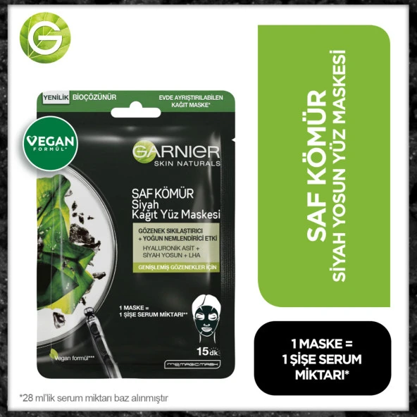 Garnier Skin Naturals Kömürlü Kağıt Yüz Maskesi Siyah Yosun ürün görseli 1