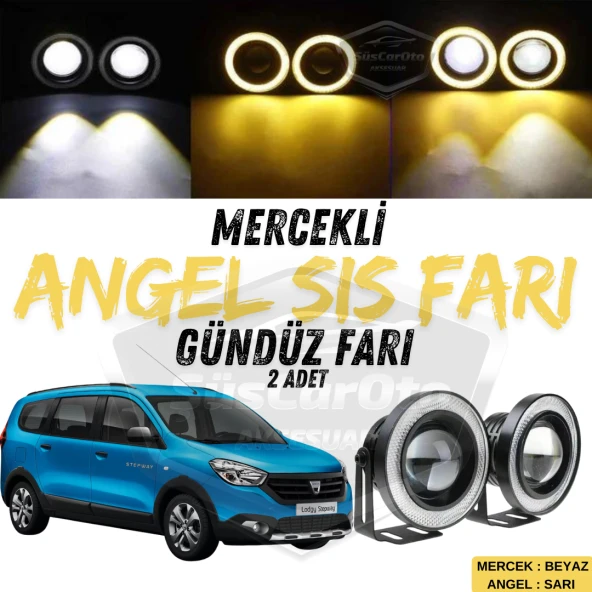Dacia Lodgy 2012-2022 Uyumlu Üniversal Mercekli Angel Sis Farı Metal Su Geçirmez 76 mm Sarı Halkalı Gündüz Farı Angel Eyes 2 Adet ürün görseli 1