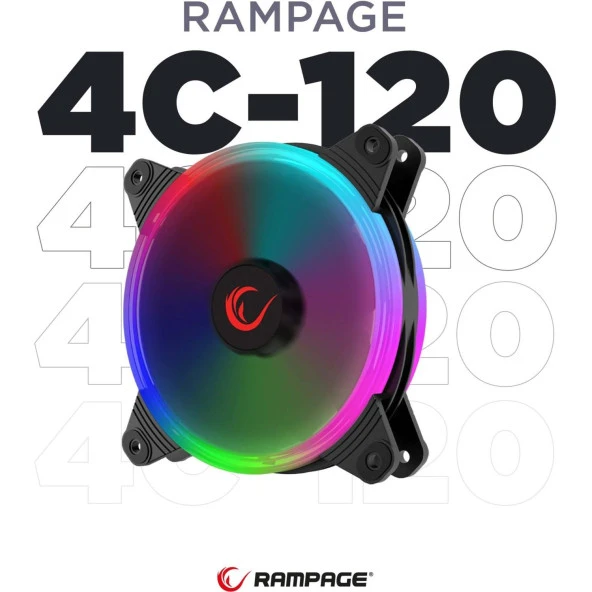 Rampage 4C-120 12cm Double Ring 5 Renk Ledli Gökkuşağı Rainbow Kasa Fanı ürün görseli 1