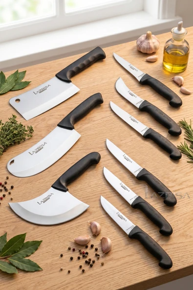 Silver Pro Serisi 9 lu Mutfak Bıçağı Et Ekmek Sebze Soğan Börek Mutfak Bıçak Seti Siyah Sap (MFP-245) ürün görseli 1