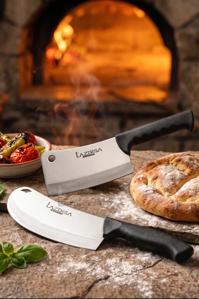 Silver Serisi 2 li Mutfak Bıçağı Pizza Börek Bıçağı Pide Salata Mutfak Bıçak Tavuk Satırı Siyah Sap ( Mft-258) ürün görseli 1