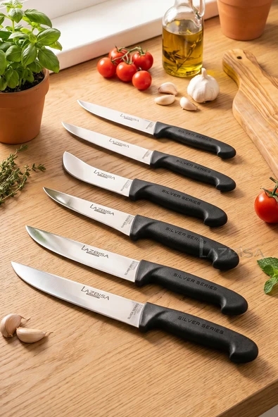 Silver Serisi 6 lı Mutfak Bıçağı Et Ekmek Sebze Kurban Mutfak Bıçak Seti Siyah Sap ( Mtf-202) ürün görseli 1
