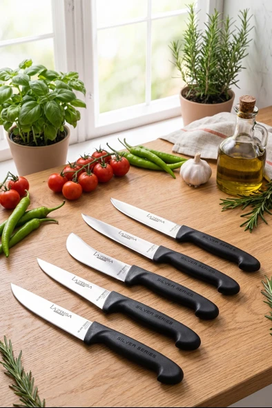 Silver Serisi 5 li Mutfak Bıçağı Et Ekmek Sebze Kurban Mutfak Bıçak Seti Siyah Sap ( Mtf-016) ürün görseli 1